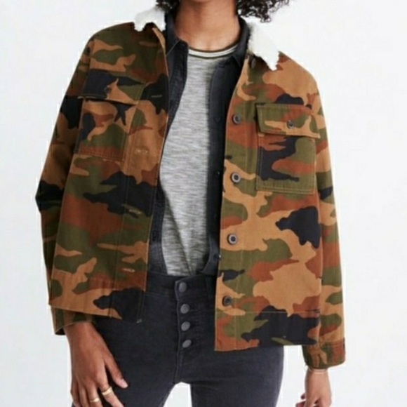 Madewell Northward Camo Sherpa Trim Jacket Military SZ Small - Picture 1 of 7